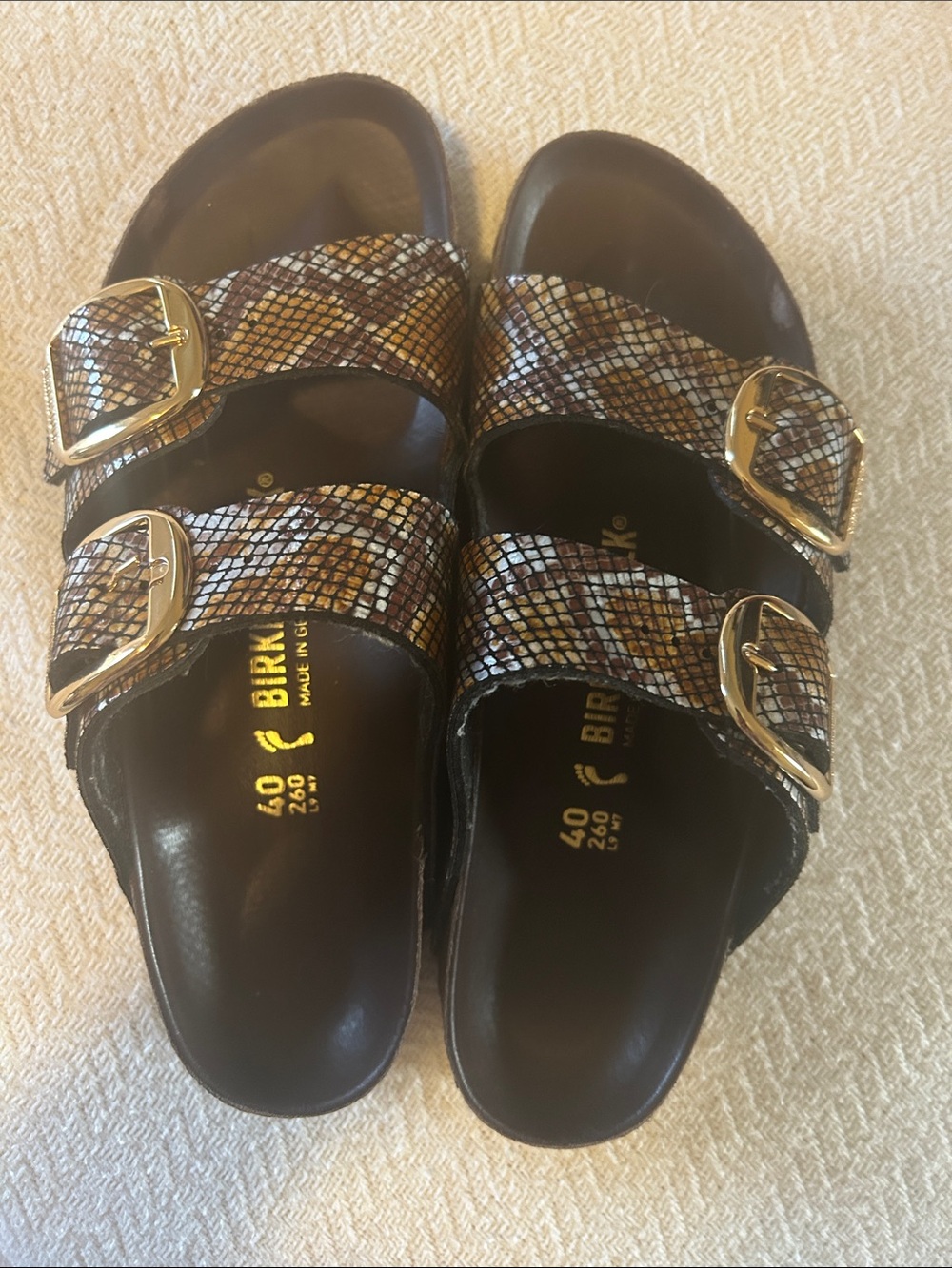 Birkenstock Arizona Snake-Print Sandals in Brown and Gold - Picture 8 of 10